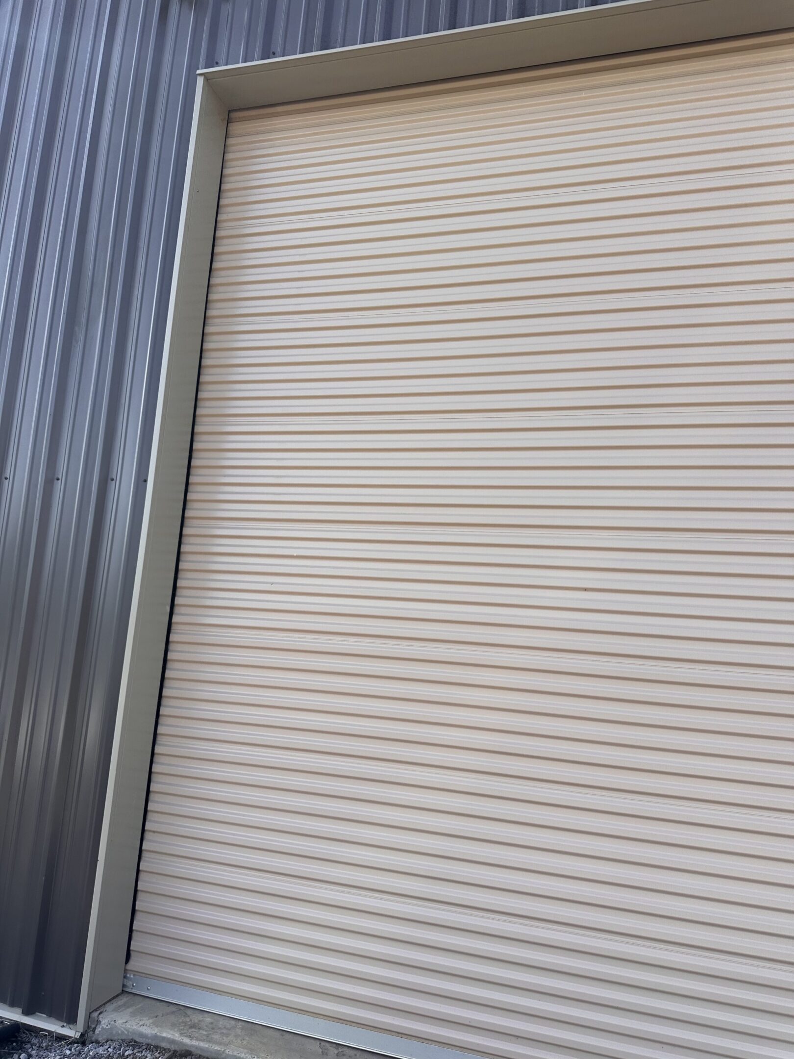 A garage door that is closed and not in use.